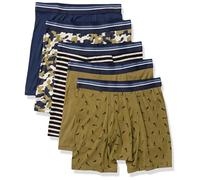 Amazon Essentials Boxer da uomo, comodi in cotone, senza etichette, confezione da 5, nero bianco a righe/camo/blu scuro/verde militare/guerriero, XL