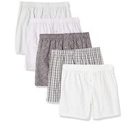 Amazon Essentials Boxer in Cotone Intrecciato (Disponibili nelle Taglie Big & Tall) Uomo, Pacco da 5, Arrow Geo/Bianco/Bianco Brillante/Motivo Scozzese/Verde Oliva Motivo Floreale Piccolo, S