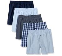 Amazon Essentials Boxer in Cotone Intrecciato (Disponibili nelle Taglie Big & Tall) Uomo, Pacco da 5, Azzurro/Blu Marino/Blu Righe/Blu Scuro Motivo Scozzese/Nero, XL