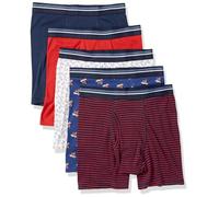 Amazon Essentials Boxer Intimi, in Morbido Cotone, Senza Etichetta Uomo, Pacco da 5, Ancore/Mini Righe/Stampa Cane, S