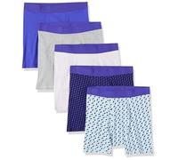 Amazon Essentials Boxer Intimi, in Morbido Cotone, Senza Etichetta Uomo, Pacco da 5, Azzurro Stampa Mista/Bianco/Blu Reale/Grigio Puntinato/Nero Stampa Rugby, L