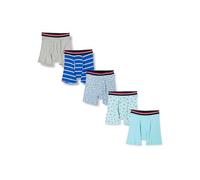 Amazon Essentials Boxer Intimi, in Morbido Cotone, Senza Etichetta Uomo, Pacco da 5, Blu Chiaro/Blu Righe/Granchi/Grigio Puntinato/Squali, XL