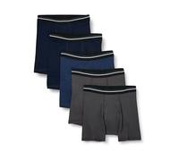 Amazon Essentials Boxer Intimi, in Morbido Cotone, Senza Etichetta Uomo, Pacco da 5, Blu Marino Scuro/Blu Scuro/Carbone, L