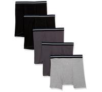 Amazon Essentials Boxer Intimi, in Morbido Cotone, Senza Etichetta Uomo, Pacco da 5, Carbone/Grigio Puntinato/Nero, S