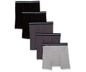 Amazon Essentials Boxer Intimi, in Morbido Cotone, Senza Etichetta Uomo, Pacco da 5, Carbone/Grigio Puntinato/Nero, XS