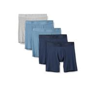 Amazon Essentials Boxer Lunghi in Modal Super Morbido Uomo, Pacco da 5, Blu Marino/Grigio Mélange/Turchino, M