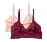 Amazon Essentials Bralette a Triangolo in Pizzo Elasticizzato Galloon Donna, Confezione da 2, Bordeaux/Petalo Chiaro, S
