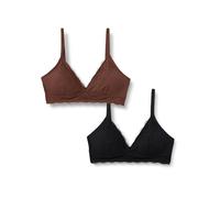 Amazon Essentials Bralette con Scollo a V Foderata in Microfibra Effetto Pesca con Bordo in Pizzo Donna, Pacco da 2, Nero/Nocciola, M