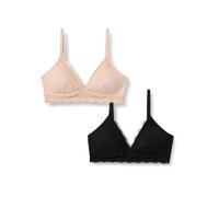 Amazon Essentials Bralette con Scollo a V Foderata in Microfibra Effetto Pesca con Bordo in Pizzo Donna, Pacco da 2, Nero/Petalo Chiaro, M