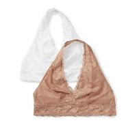 Amazon Essentials Bralette con Scollo all'Americana in Pizzo Smerlato Elasticizzato Donna, Pacco da 2, Bianco/Bronzo Lavato, XXS