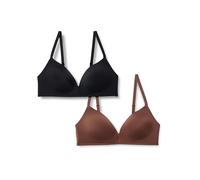 Amazon Essentials Bralette con Scollo Profondo Foderata in Microfibra Donna, Pacco da 2, Nero/Nocciola, 2B