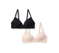 Amazon Essentials Bralette con Scollo Profondo Foderata in Microfibra Donna, Pacco da 2, Nero/Petalo Chiaro, 3B