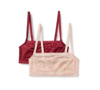 Amazon Essentials Bralette con Scollo Quadrato in Pizzo Elasticizzato Completamente Ricamato Donna, Pacco da 2, Bordeaux/Petalo Chiaro, S