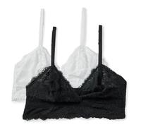 Amazon Essentials Bralette da Donna Elasticizzata, a Triangolo, in Pizzo Galloon, Sfoderata, Taglia S, Colore: Nero/Bianco