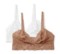 Amazon Essentials Bralette da Donna Elasticizzata a Triangolo in Pizzo galopon Sfoderato, Bianco/Bronzo Lavato, S