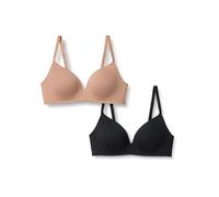 Amazon Essentials Bralette foderata in cotone Donna, Pacco da 2, Bronzo Lavato/Nero, 3E