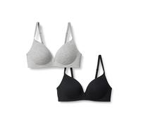 Amazon Essentials Bralette foderata in cotone Donna, Pacco da 2, Grigio Puntinato/Nero, 2D