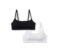 Amazon Essentials Bralette Regolabile con Scollo Rotondo in Jersey di Cotone Donna, Pacco da 2, Bianco/Nero, XXS