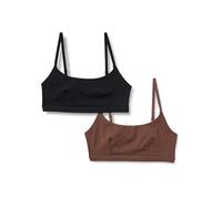 Amazon Essentials Bralettes Regolabile con Scollo Rotondo in Jersey di Cotone Donna, Pacco da 2, Nero/Nocciola, L