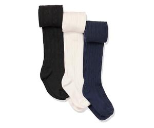 Amazon Essentials Calzamaglia in maglia a trecce Bambine e Ragazze, Pacco da 3, Bianco/Blu Marino/Nero, 4-6 anni