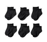Amazon Essentials Calzini alla Caviglia da Bambina con Bordo Arricciato Bambine e ragazze, Confezione da 6, Nero, M (4-8 anni)