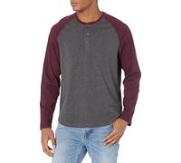 Amazon Essentials Camicia a Manica Lunga con Scollo Serafino vestibilità Regular (Disponibile in Taglie Extra Forti) Uomo, Carbone Puntinato/Granata, L