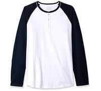 Amazon Essentials Camicia a Manica Lunga con Scollo Serafino vestibilità Regular (Disponibile in Taglie Extra Forti) Uomo, Blu Marino Bianco, S