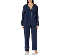 Amazon Essentials Camicia a Maniche Lunghe in Modal di Cotone e Pigiama a Tutta Lunghezza Donna, Blu Marino, XXL Plus