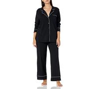 Amazon Essentials Camicia a Maniche Lunghe in Modal di Cotone e Pigiama a Tutta Lunghezza Donna, Nero, XL Plus