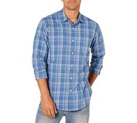 Amazon Essentials Camicia Casual in Popeline a Maniche Lunghe vestibilità Regular Uomo, Blu Acqua Motivo Scozzese, M