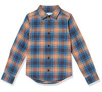 Amazon Essentials Camicia con Bottoni in Flanella Bambini e Ragazzi, Blu Arancione Motivo Scozzese, 8 Anni