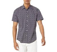 Amazon Essentials Camicia con Stampa a Maniche Corte vestibilità Regolare Uomo, Blu Marino/Rosa Conchiglie, S