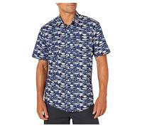 Amazon Essentials Camicia con Stampa a Maniche Corte vestibilità Regolare Uomo, Blu Pesci, XS