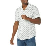 Amazon Essentials Camicia da Resort da Uomo in Cotone, vestibilità Aderente, a Maniche Corte, Stampa Uccellino Azzurro, L