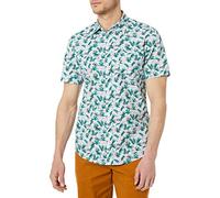 Amazon Essentials Camicia Slim-Fit A Maniche Corte con Bottoni E Stampa Uomo, Blu Fenicotteri, S