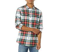 Amazon Essentials Camicia di Flanella a Maniche Lunghe Slim-Fit a Due tasche a Quadri Uomo, Rosso Bianco Tartan Plaid, L