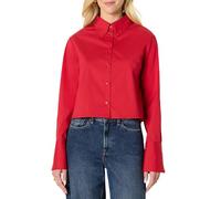 Amazon Essentials Camicia Elegante Button-Down in Popeline di Cotone Elasticizzato, Oversize Donna, Rosso, M