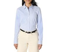 Amazon Essentials Camicia Elegante dalla Vestibilità Aderente con Bottoni, in Popeline Elasticizzato Donna, Bianco Blu Mini Righe, L