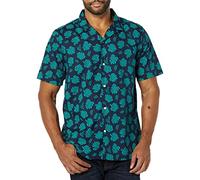 Amazon Essentials Camicia Estiva in Cotone a Maniche Corte Stile Resort, Slim-Fit Uomo, Blu Marino Verde Acqua Stampa Foglie di Palma, L