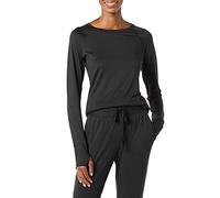 Amazon Essentials Camicia girocollo da donna in tessuto tecnico elasticizzato spazzolato a maniche lunghe (disponibile in taglie forti), nero, L