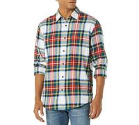 Amazon Essentials Camicia in Flanella a Maniche Lunghe (Disponibile in Taglie Extra Forti) Uomo, Bianco Rosso Tartan Plaid, XXL