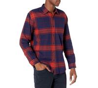 Amazon Essentials Camicia in Flanella a Maniche Lunghe Uomo, Blu Scuro Arancione Motivo Quadri Grandi, L