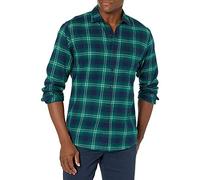 Amazon Essentials Camicia in flanella a maniche lunghe Uomo, Verde Blu Marino Sfumature Motivo Scozzese, S