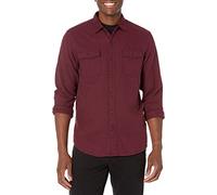 Amazon Essentials Camicia in Flanella con Due Tasche a Maniche Lunghe vestibilità Aderente Uomo, Bordeaux Puntinato, L