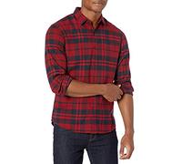 Amazon Essentials Camicia In Flanella Scozzese Con Bottoni A Maniche Lunghe Sagomata Uomo, Blu Marino Rosso Motivo Scozzese, XXL