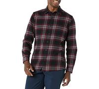 Amazon Essentials Camicia In Flanella Scozzese Con Bottoni A Maniche Lunghe Sagomata Uomo, Nero Bordeaux Motivo Scozzese, XL