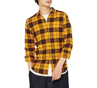 Amazon Essentials Camicia In Flanella Scozzese Con Bottoni A Maniche Lunghe Sagomata Uomo, Nero Giallo Motivo Scozzese, XL