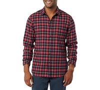 Amazon Essentials Camicia In Flanella Scozzese Con Bottoni A Maniche Lunghe Sagomata Uomo, Rosso Scuro Motivo Scozzese, S