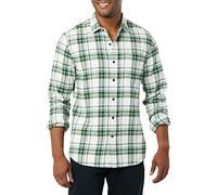 Amazon Essentials Camicia In Flanella Scozzese Con Bottoni A Maniche Lunghe Sagomata Uomo, Verde Bianco Motivo Scozzese, XXL