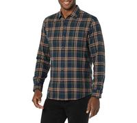 Amazon Essentials Camicia In Flanella Scozzese Con Bottoni A Maniche Lunghe Sagomata Uomo, Verde Scuro Blu Marino Motivo Scozzese, XS